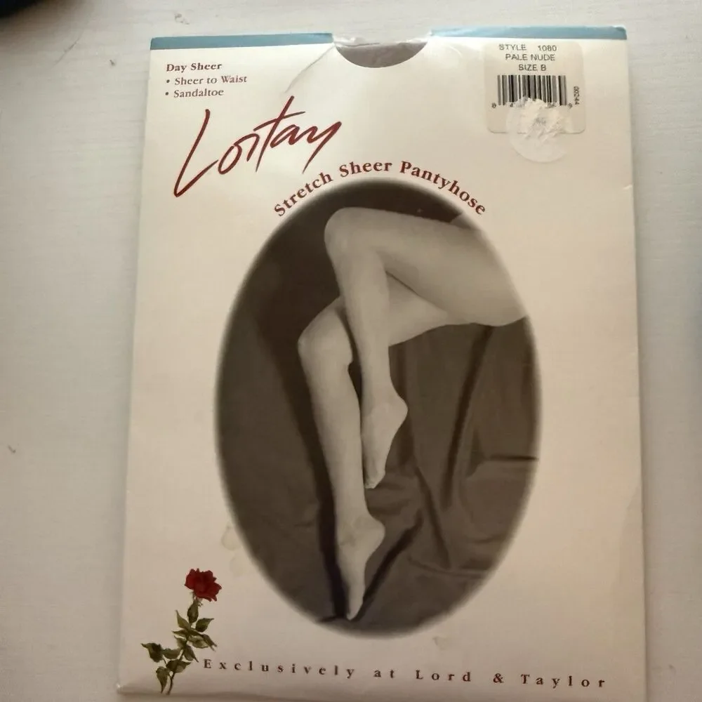 VTG LORTAY Lord & Taylor Nude Size B Stretch Sheer SandalToe Pantyhose NOS